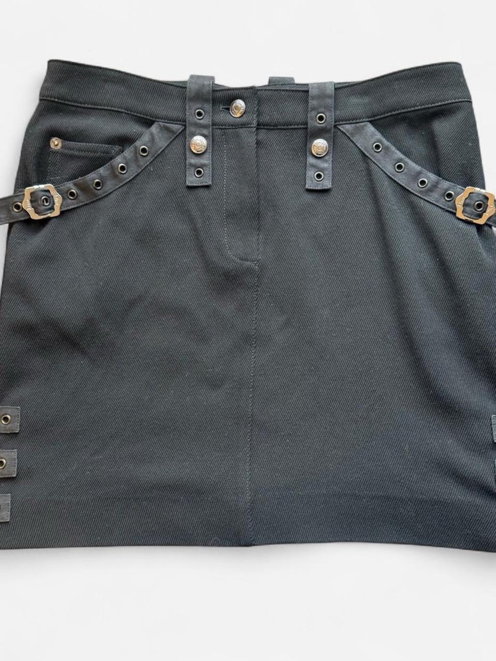 Dior Women's Black Cotton Mini Skirt with Buckles